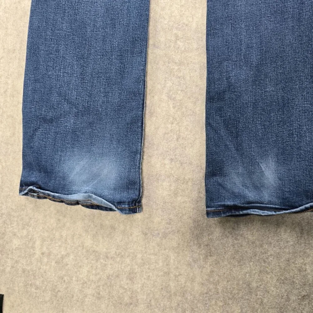 American Eagle Womens Flared Jeans Dark Wash Size 12 Stretch Denim Distressed - Picture 3 of 10
